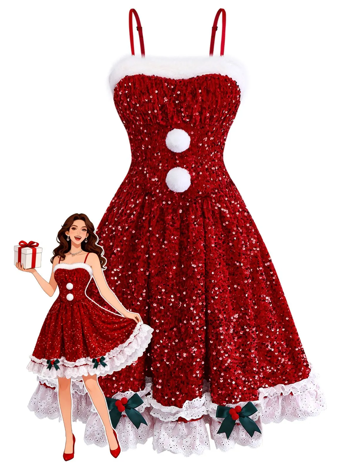 Red 1950s Bow Sequined Raw Hem Dress sold by Retro Stage