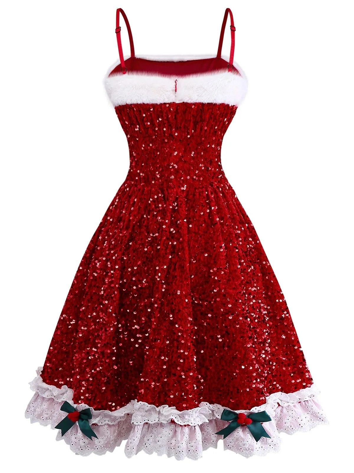 Red 1950s Bow Sequined Raw Hem Dress sold by Retro Stage product image thumbnail 4