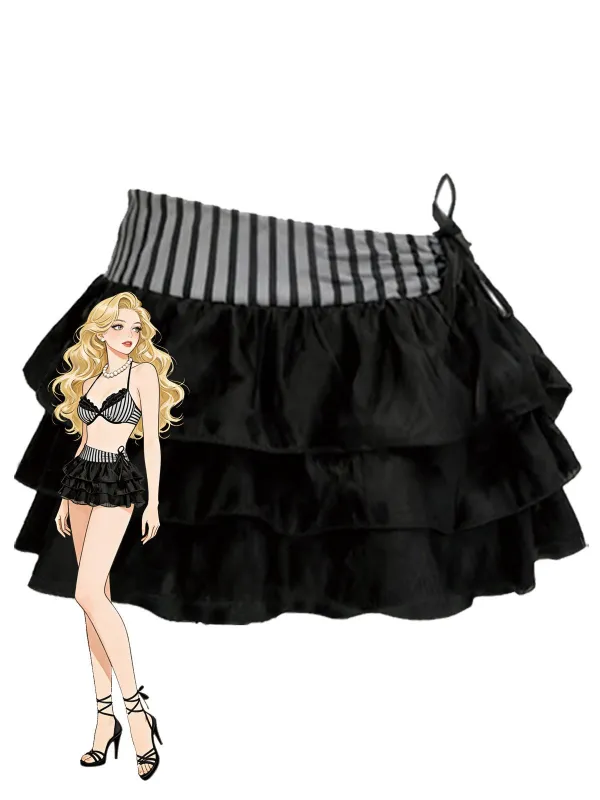 [Pre-Sale] Grey 1960s Striped Mesh Bow Tiered Cover-Up Skirt sold by Retro Stage