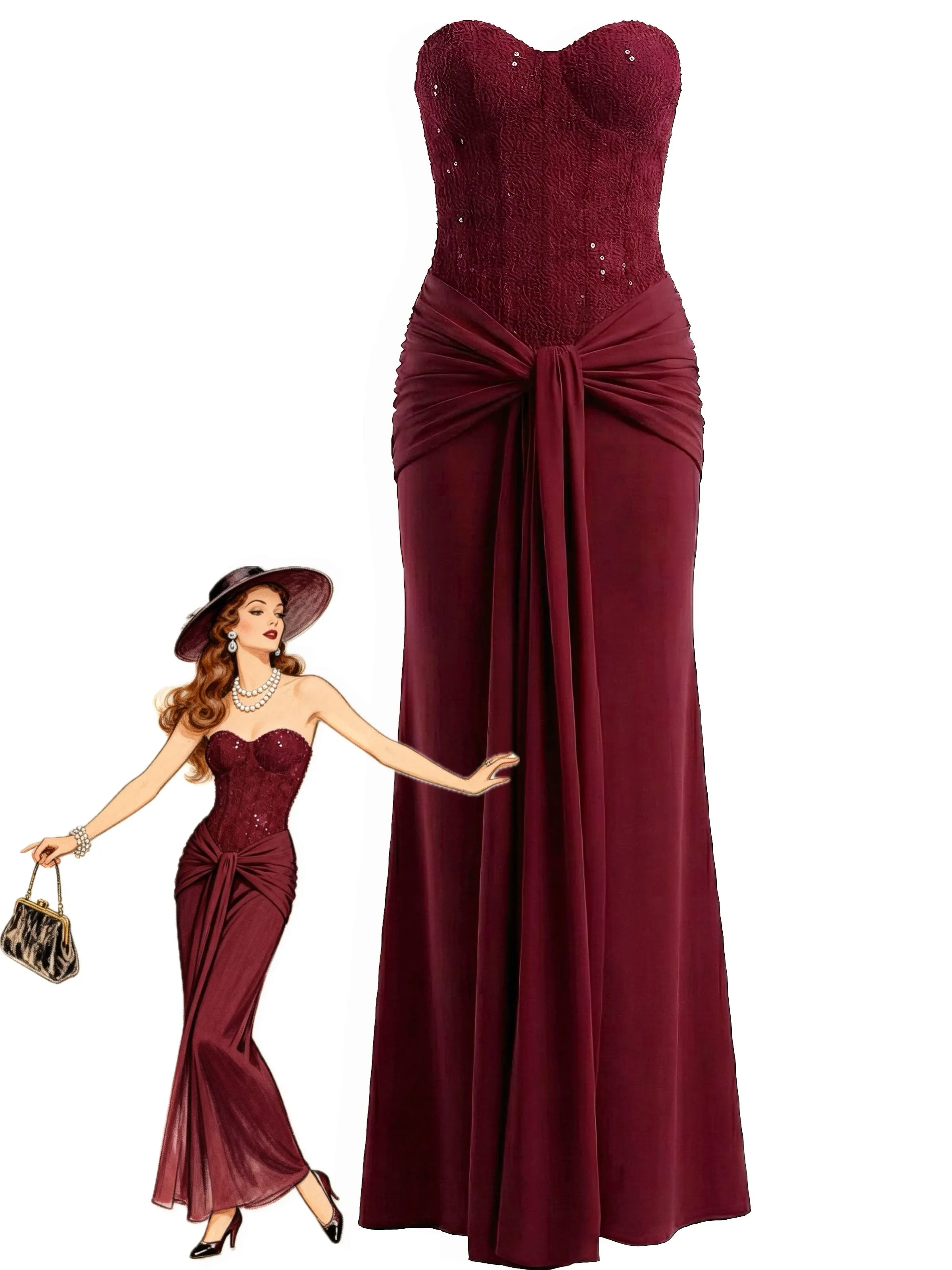 1930s Solid Lace-Up Strapless Maxi Dress sold by Retro Stage