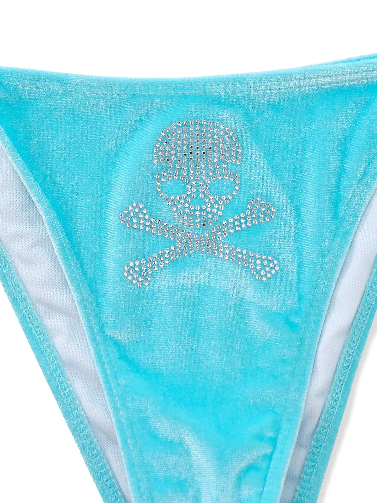Blue 1980s Velvet Rhinestone Skull Print Bikini Set sold by Retro Stage product image thumbnail 5