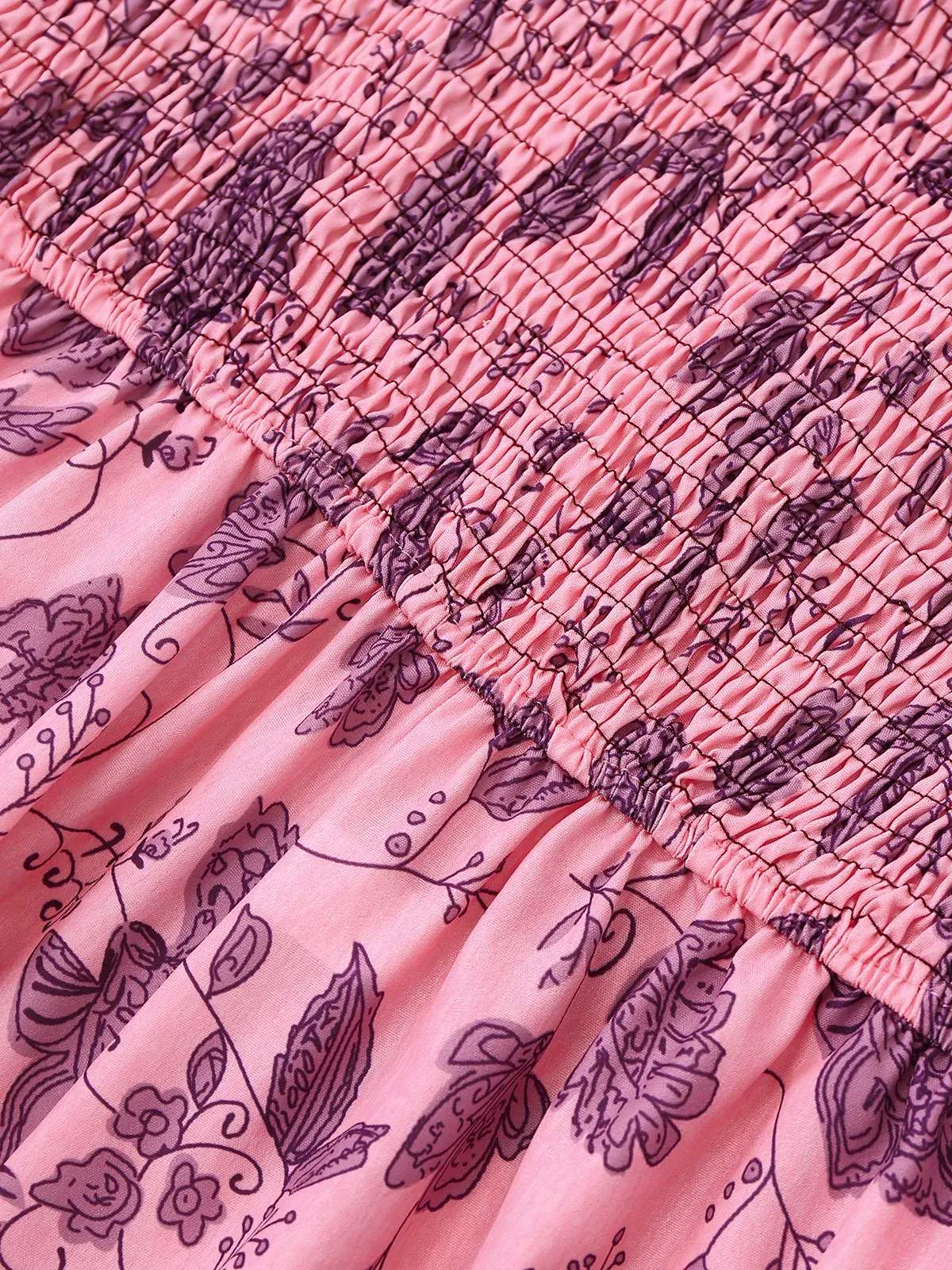 Pink 1970s Spaghetti Strap Floral Smocked Jumpsuit sold by Retro Stage product image thumbnail 5