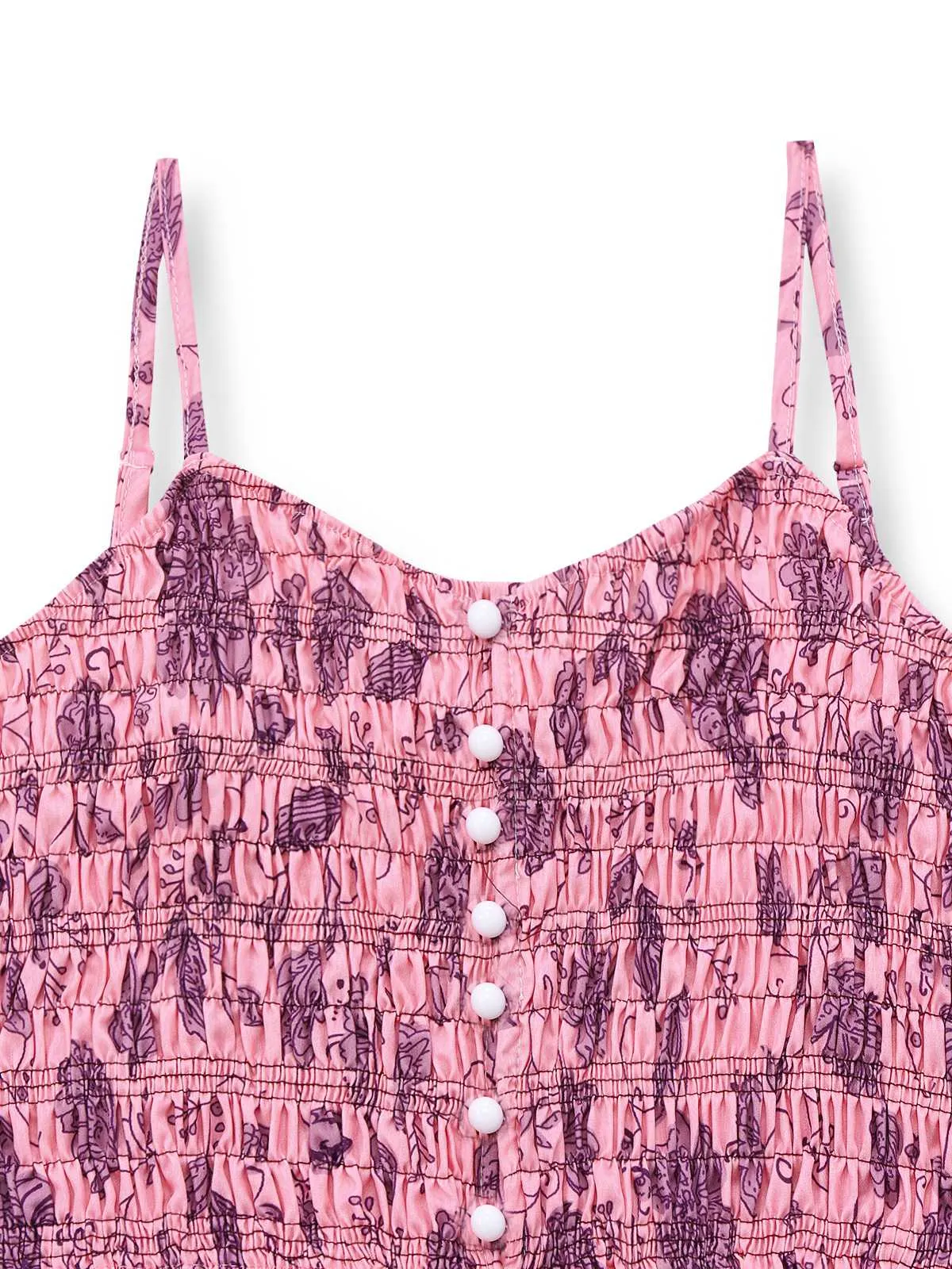 Pink 1970s Spaghetti Strap Floral Smocked Jumpsuit sold by Retro Stage product image thumbnail 4