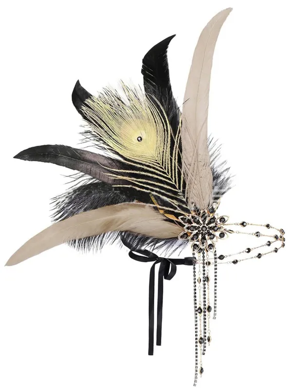 1920s Gatsby Peacock Feather Flapper Beaded Headband sold by Retro Stage