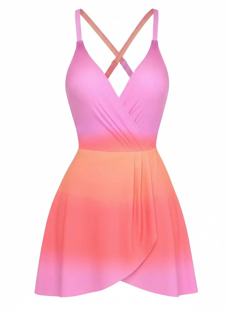 1930s Spaghetti Strap Ombre One-Piece Swimdress sold by Retro Stage product image thumbnail 2