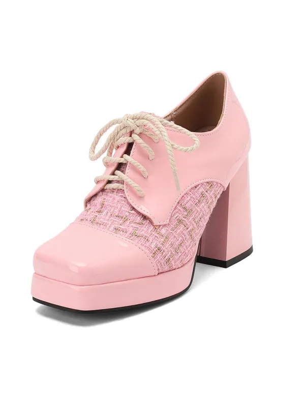 Mary Jane Plaid Square Toe Block Heel Shoes sold by Retro Stage