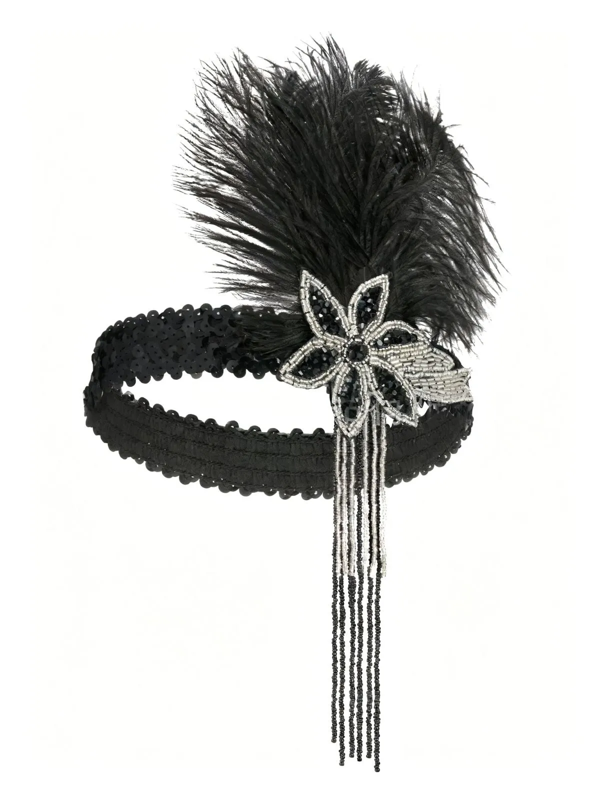 1920s Gatsby Feather Sequin Beaded Headpiece sold by Retro Stage