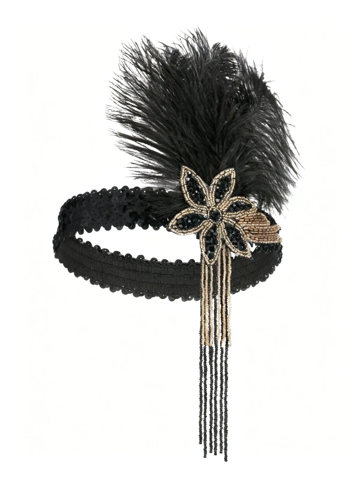 1920s Gatsby Feather Sequin Beaded Headpiece sold by Retro Stage product image thumbnail 2