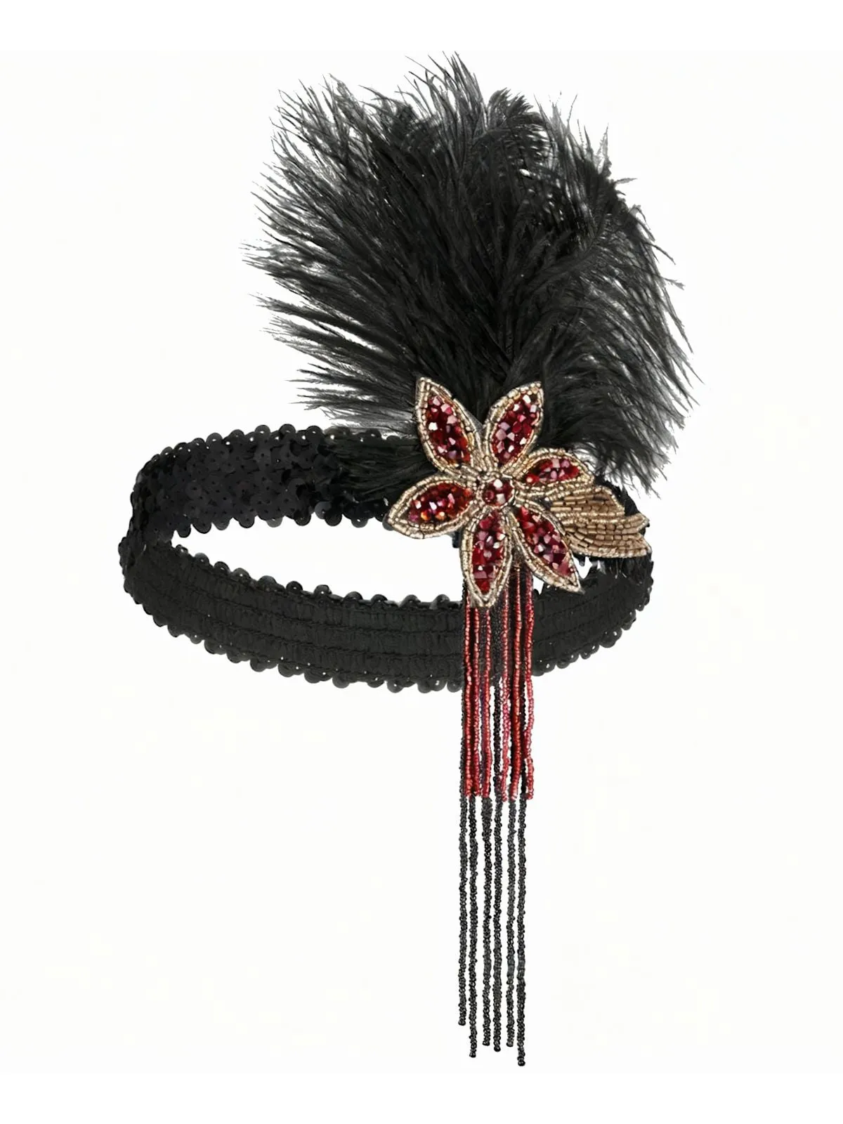 1920s Gatsby Feather Sequin Beaded Headpiece sold by Retro Stage product image thumbnail 5