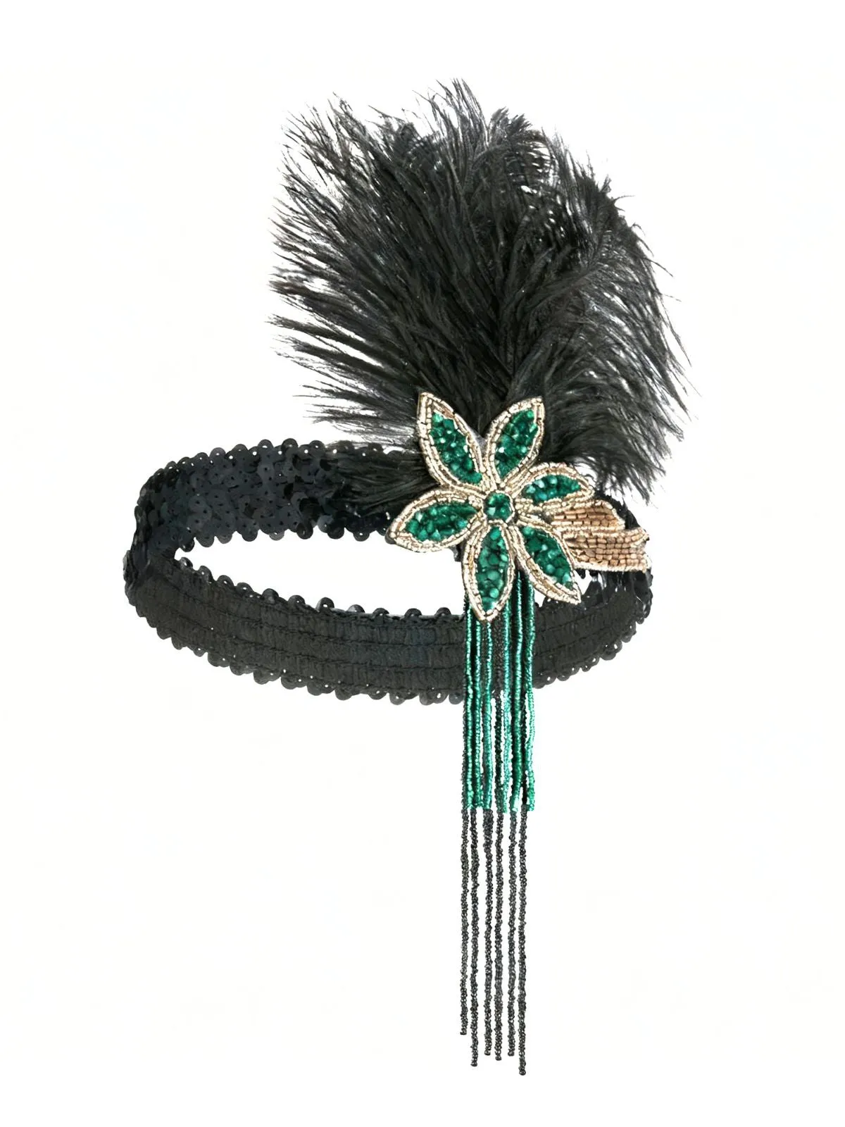 1920s Gatsby Feather Sequin Beaded Headpiece sold by Retro Stage product image thumbnail 4