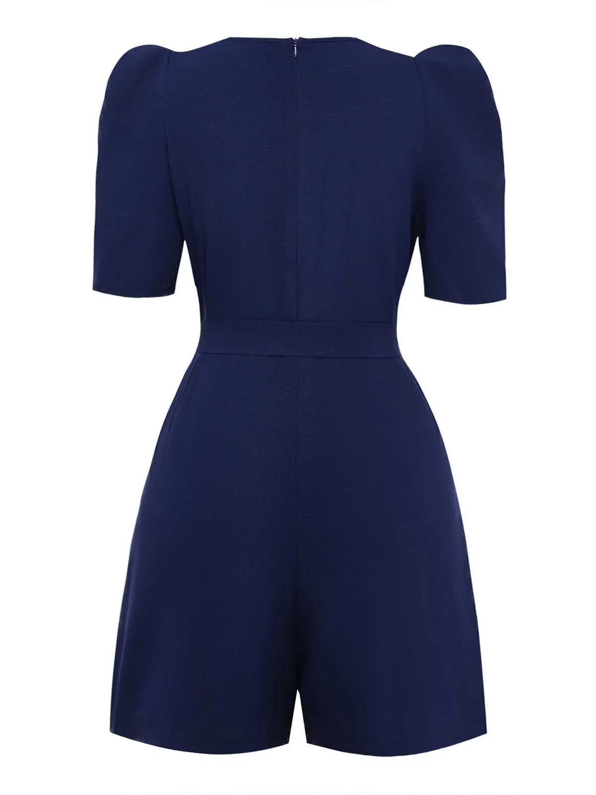 Navy Blue 1980s Belted Solid Romper sold by Retro Stage product image thumbnail 3