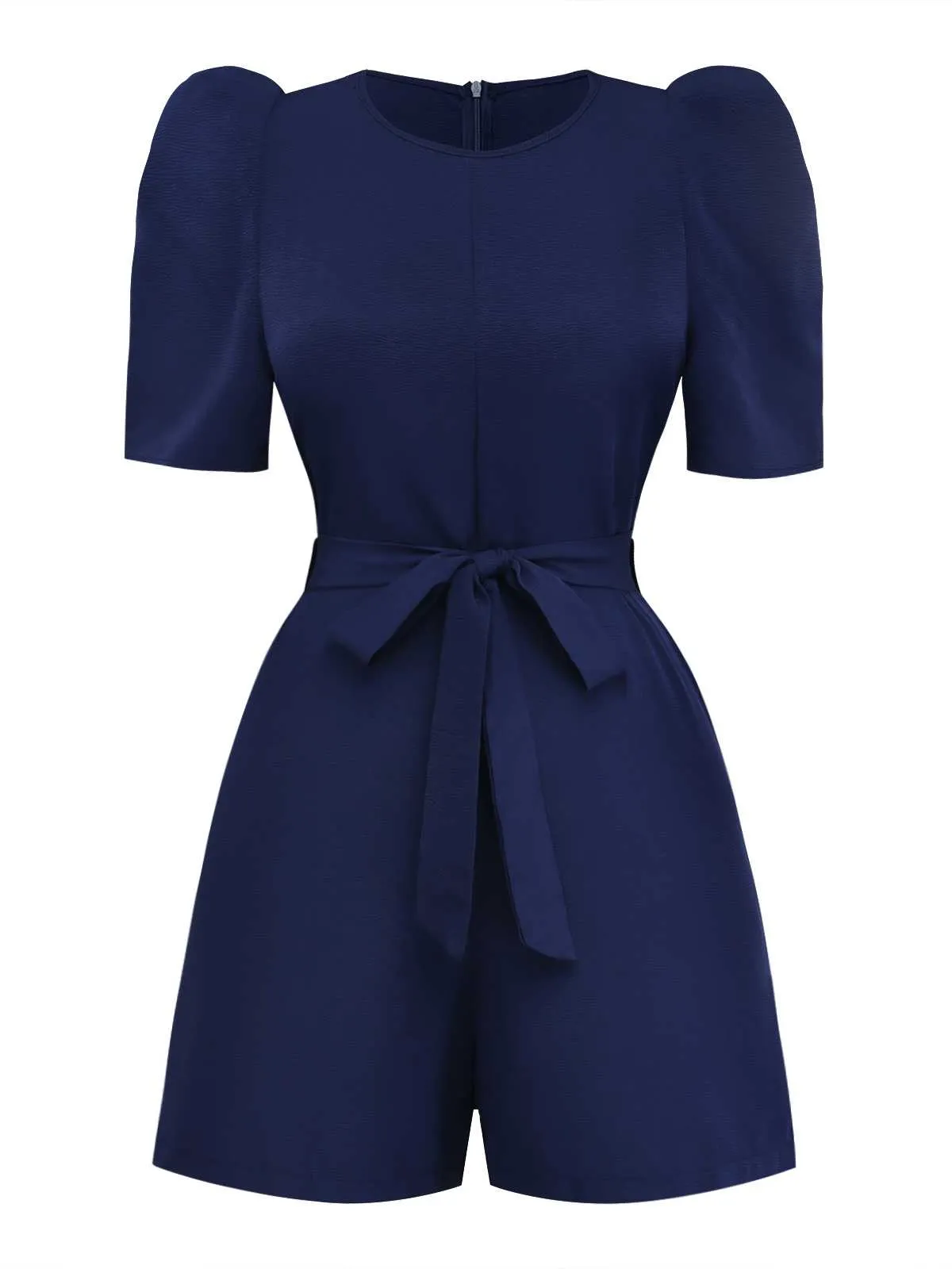 Navy Blue 1980s Belted Solid Romper sold by Retro Stage product image thumbnail 2