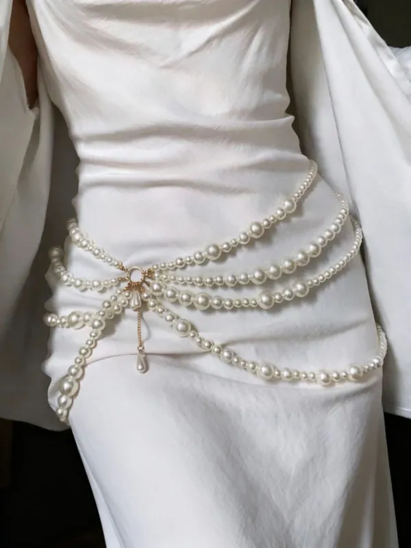 Multi-Layer Pearl Teardrop Pendant Waist Chain made by Retro Stage