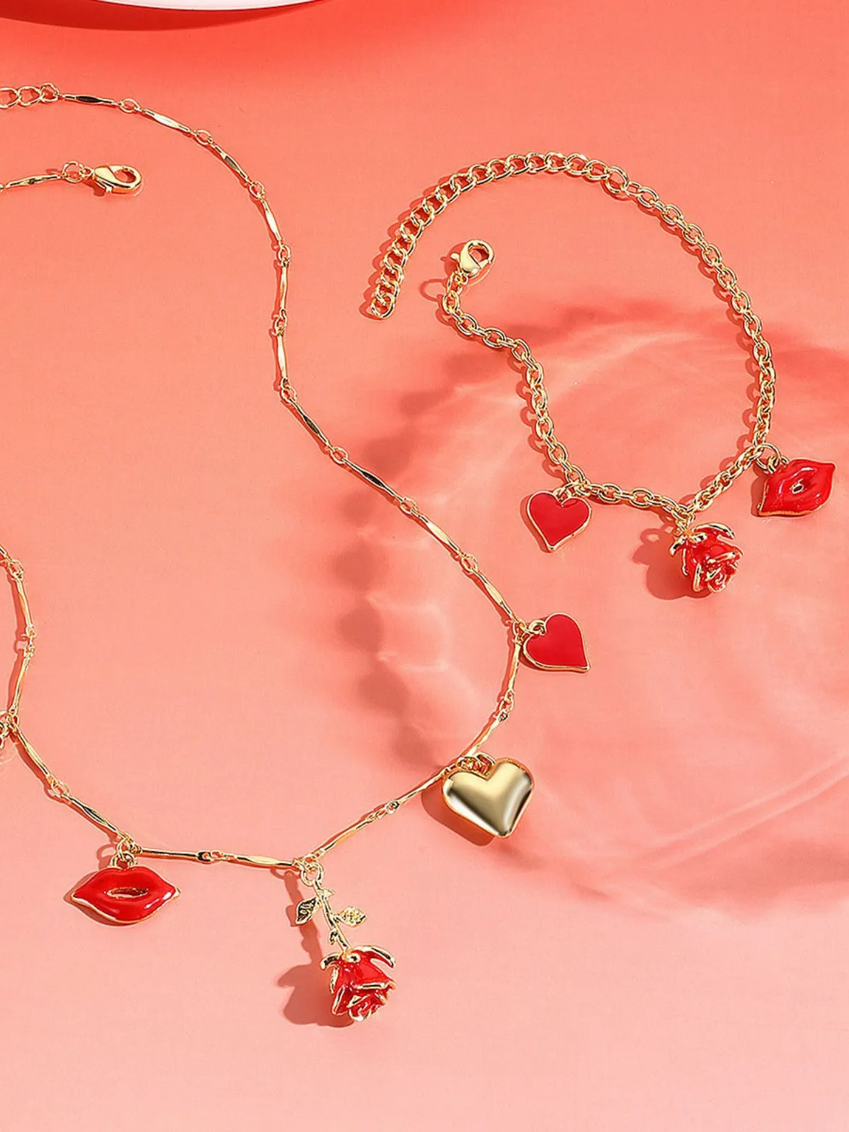 Red Valentine's Rose Heart Lips Necklace & Bracelet Set sold by Retro Stage product image thumbnail 3