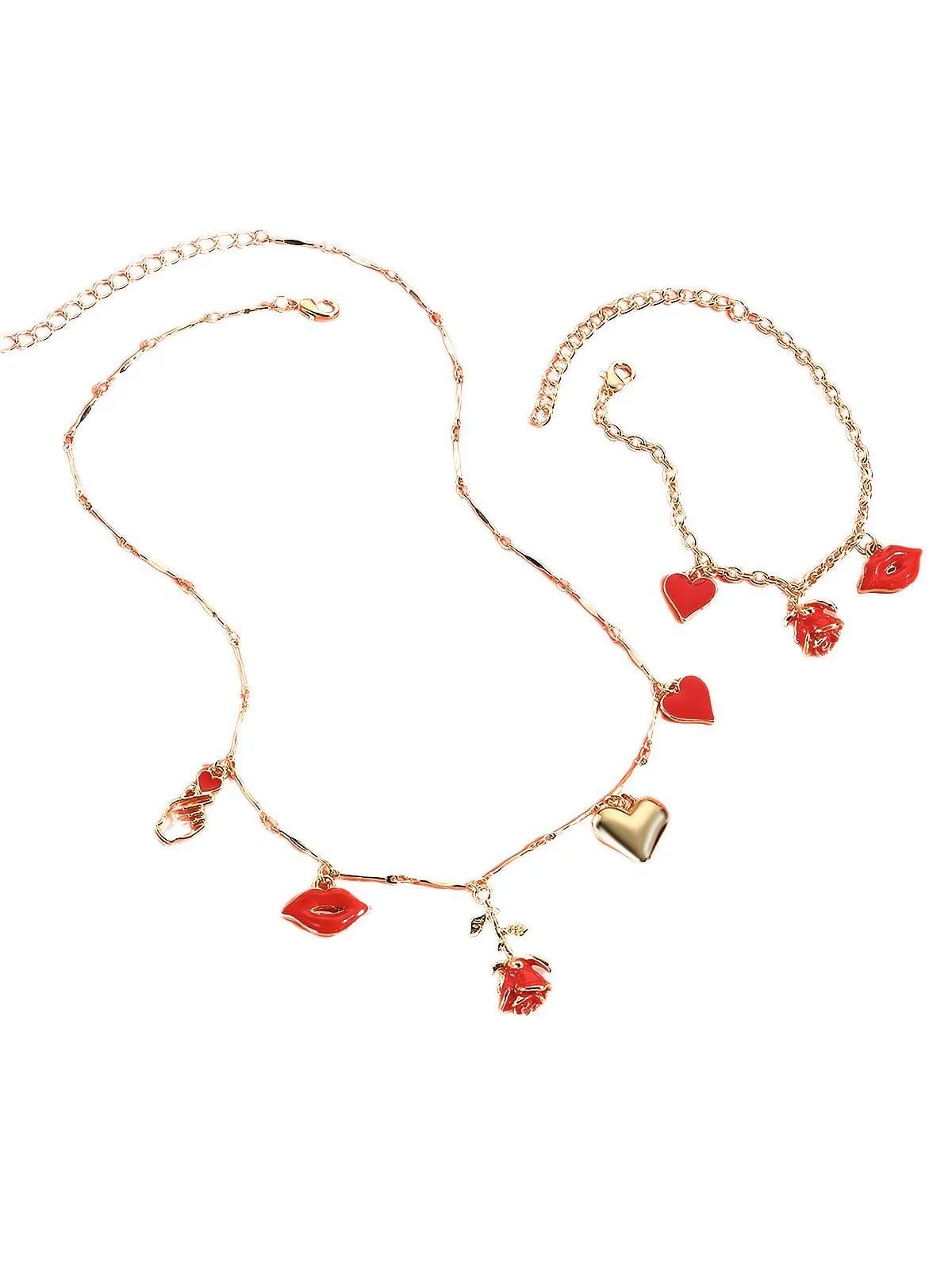 Red Valentine's Rose Heart Lips Necklace & Bracelet Set sold by Retro Stage product image thumbnail 2