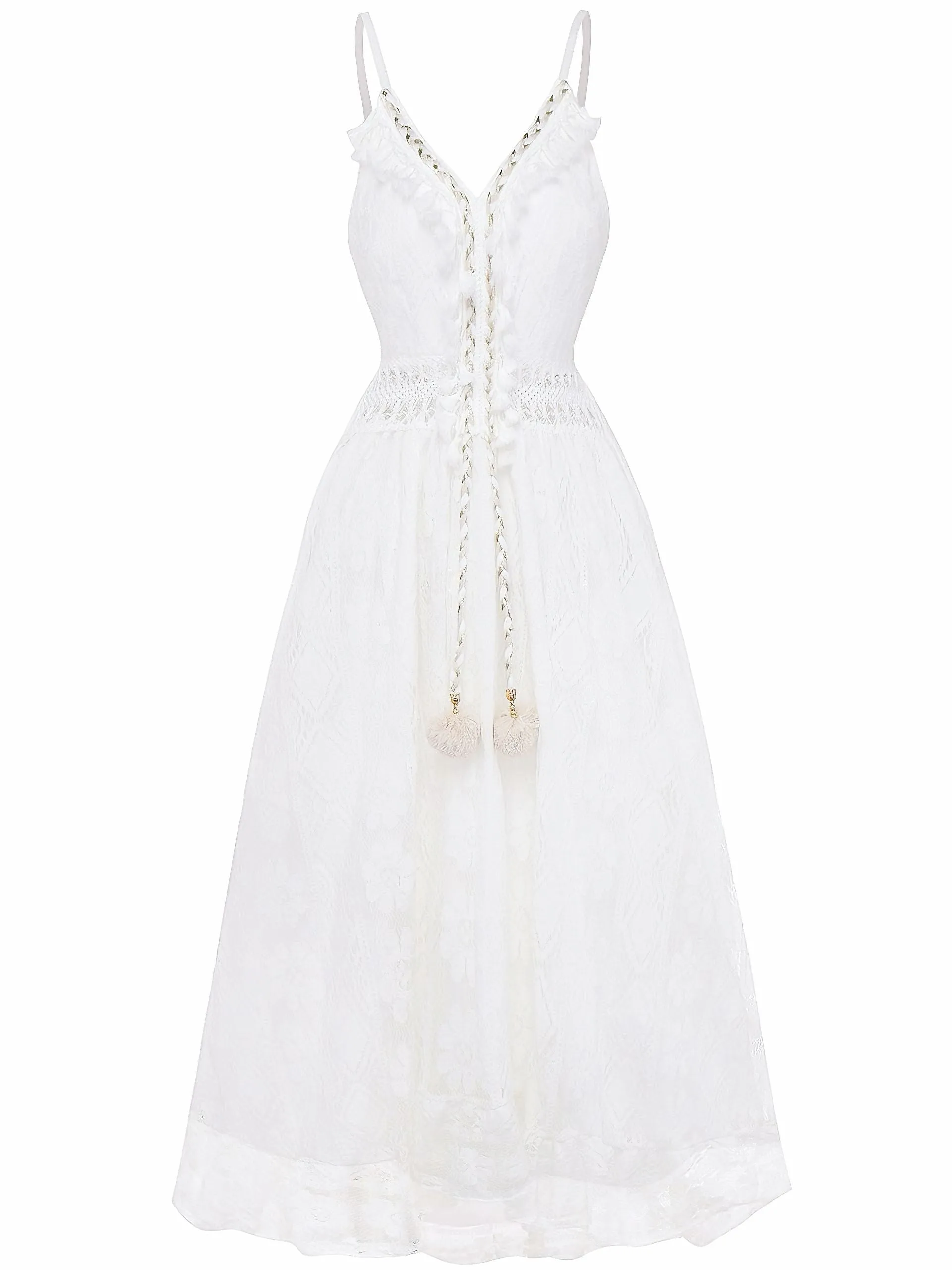 White 1970s V-Neck Boho Lace Maxi Dress sold by Retro Stage product image thumbnail 2