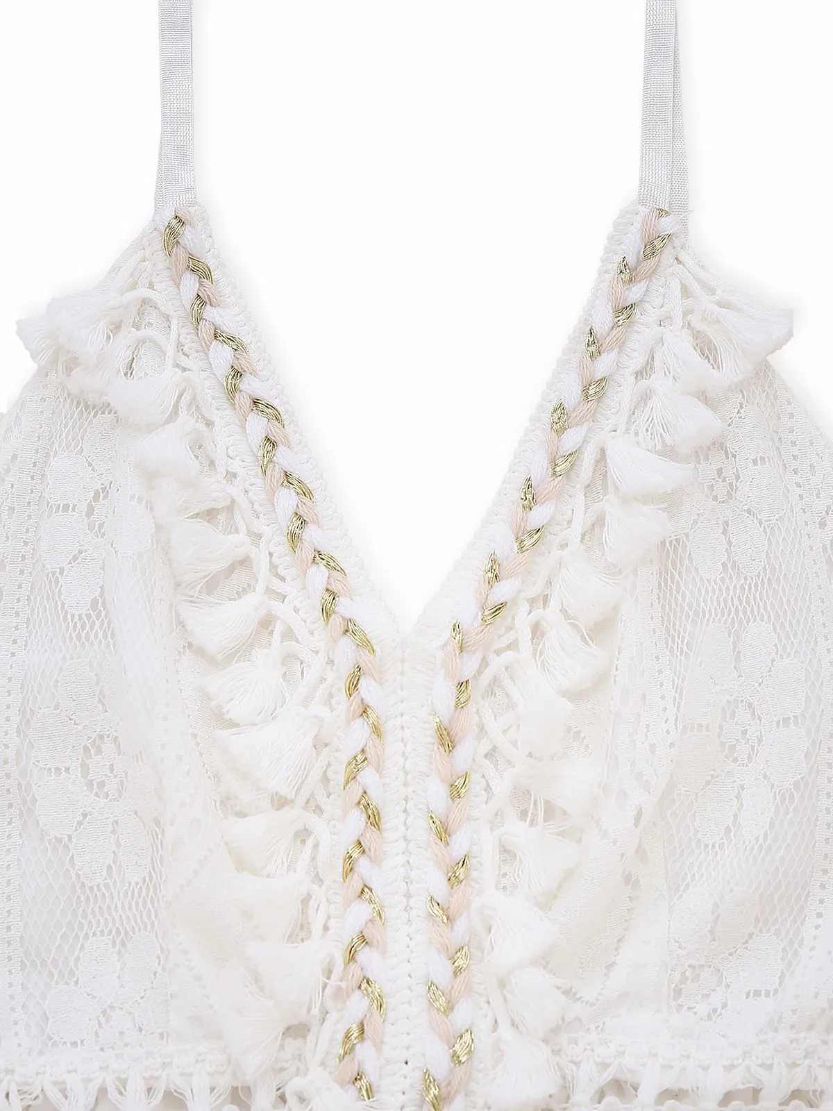 White 1970s V-Neck Boho Lace Maxi Dress sold by Retro Stage product image thumbnail 4