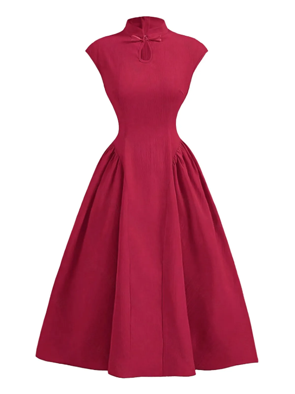 Red 1950s Cap Sleeve Stand Collar A-line Dress sold by Retro Stage product image thumbnail 2