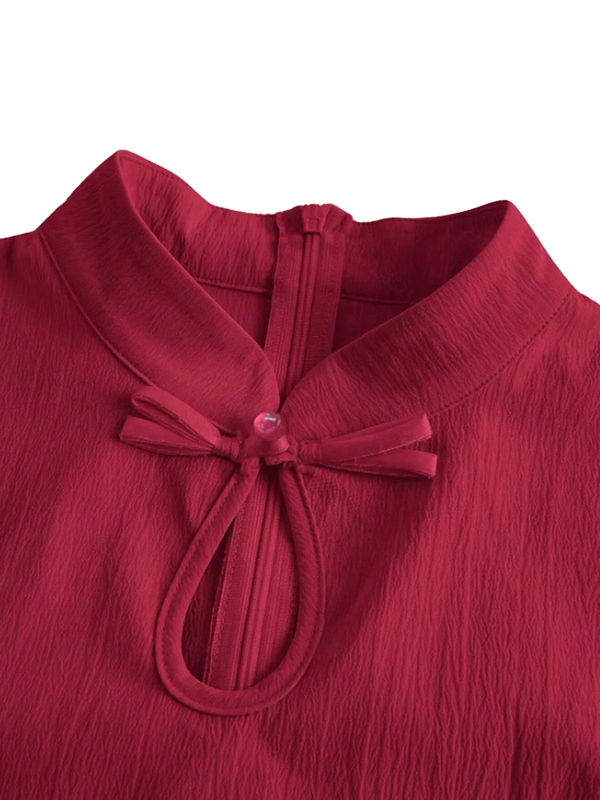 Red 1950s Cap Sleeve Stand Collar A-line Dress sold by Retro Stage product image thumbnail 4