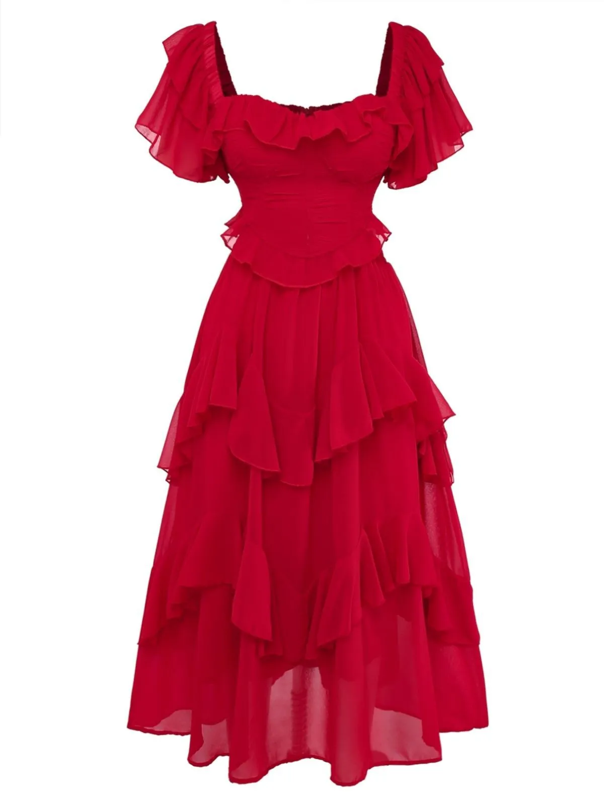 1950s Ruffle Tiered Off-Shoulder Maxi Dress sold by Retro Stage product image thumbnail 2