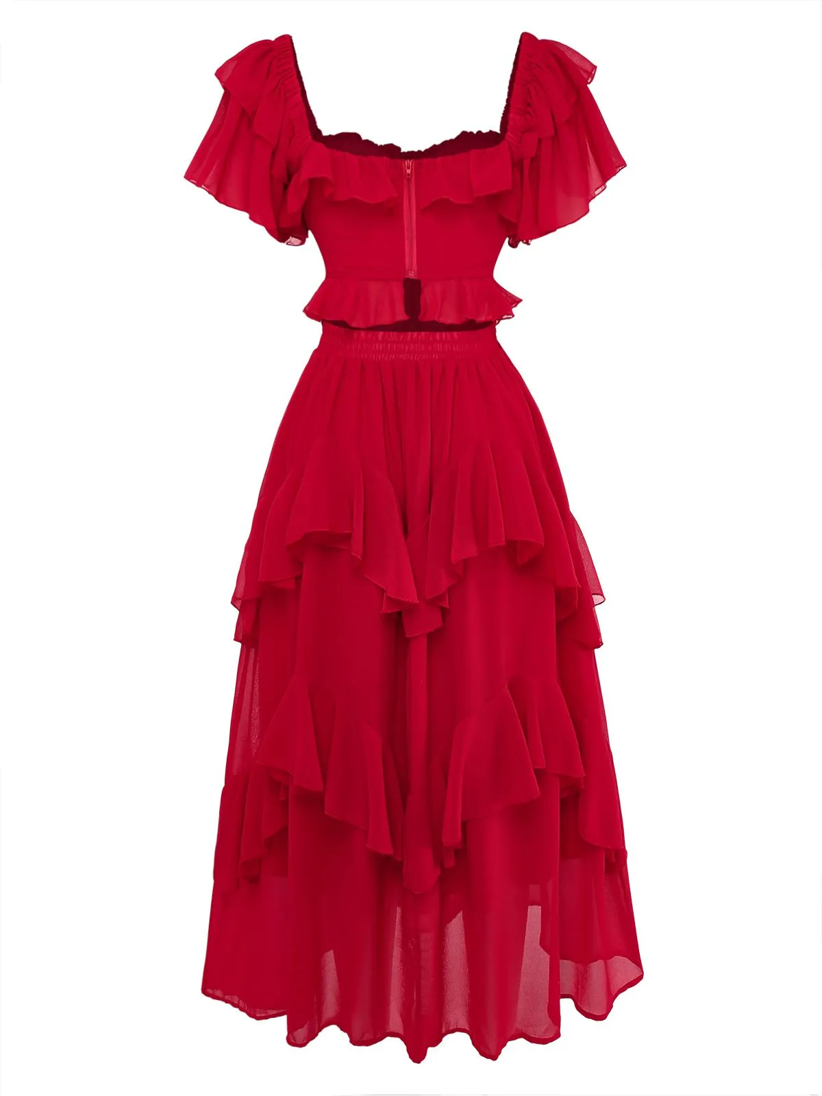 1950s Ruffle Tiered Off-Shoulder Maxi Dress sold by Retro Stage product image thumbnail 3