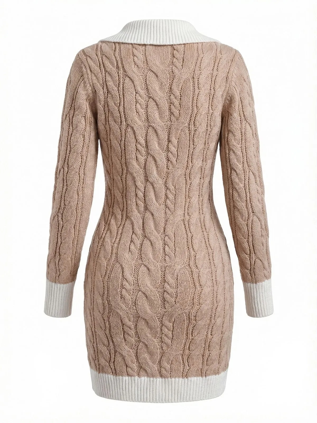 Beige 1960s Cable V-Neck Knit Sweater Bodycon Dress sold by Retro Stage product image thumbnail 3