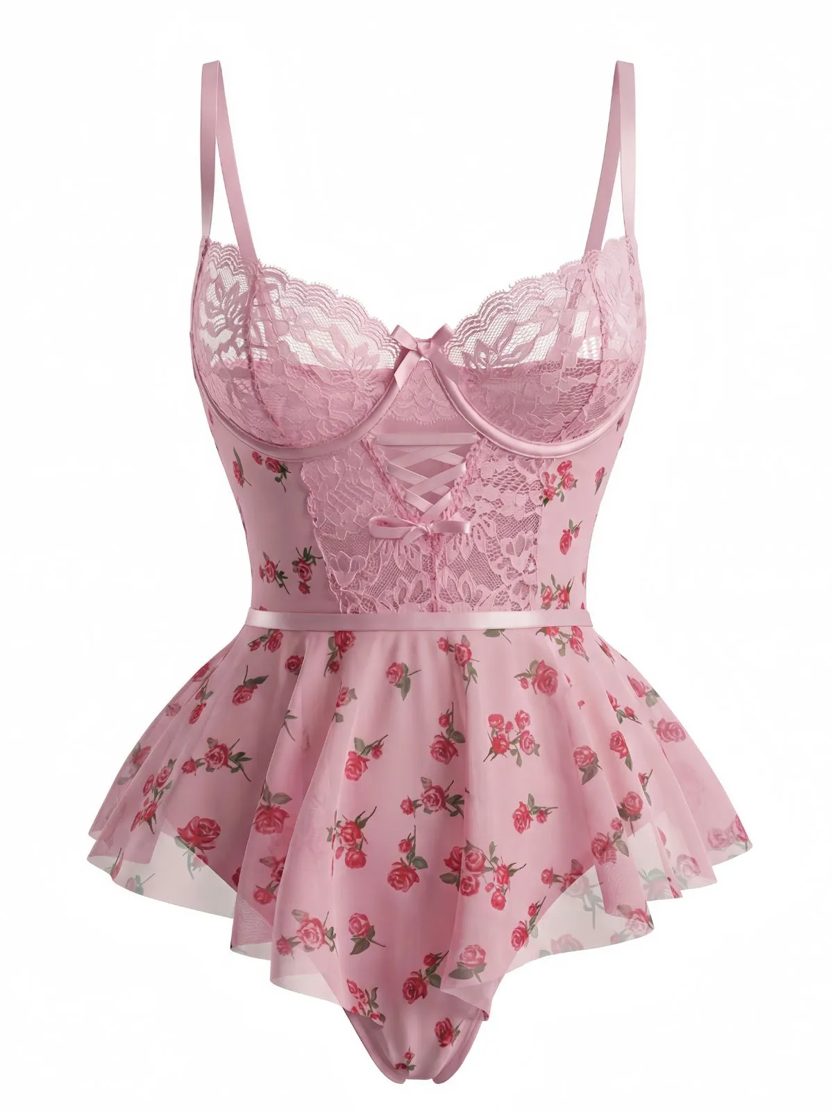 Pink 1930s Slip Roses Bow Lace Sleepwear sold by Retro Stage product image thumbnail 2