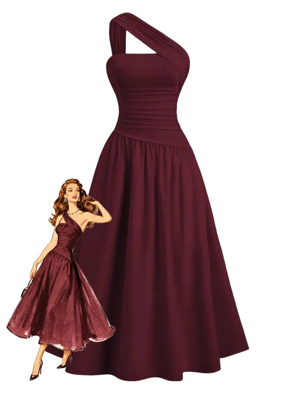 1930s Solid Surplice One-Shoulder Waist Ruched Dress sold by Retro Stage