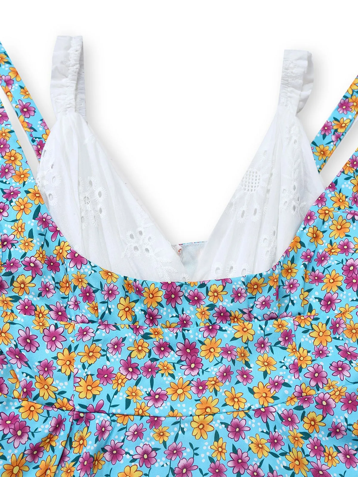 Blue 1960s Daisy Floral V-Neck Slit Short Dress sold by Retro Stage product image thumbnail 4