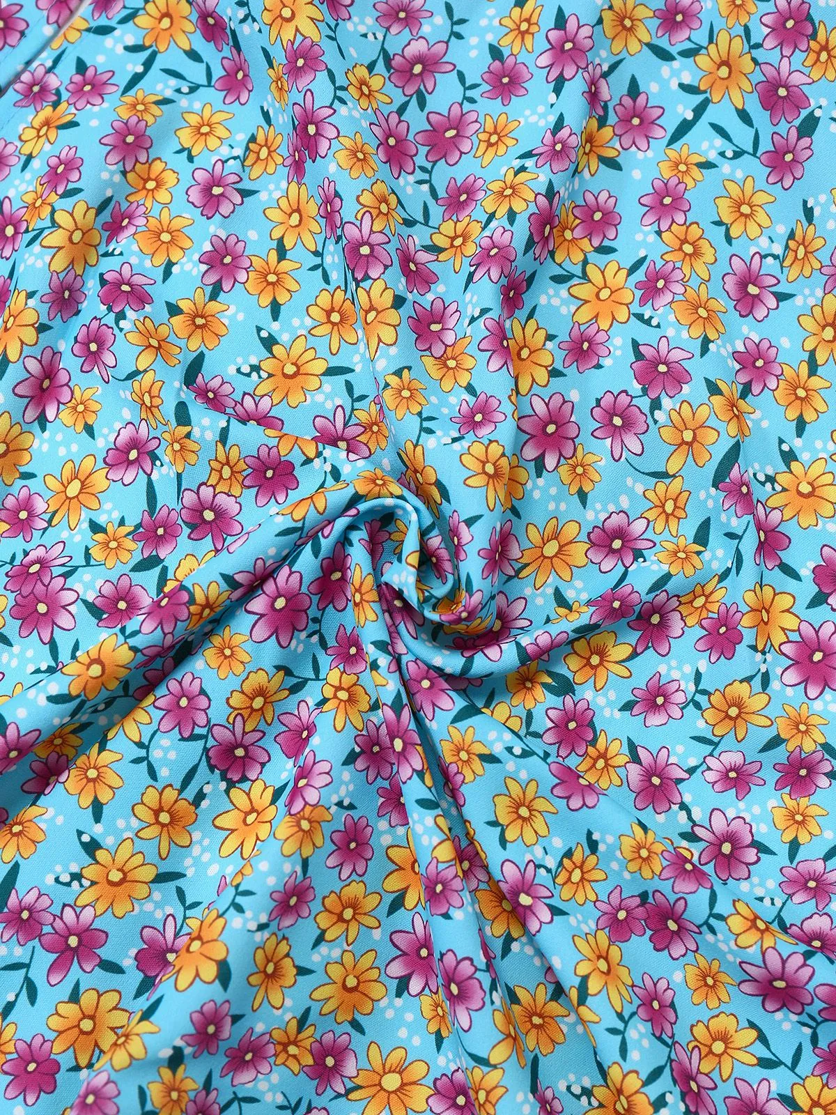 Blue 1960s Daisy Floral V-Neck Slit Short Dress sold by Retro Stage product image thumbnail 5