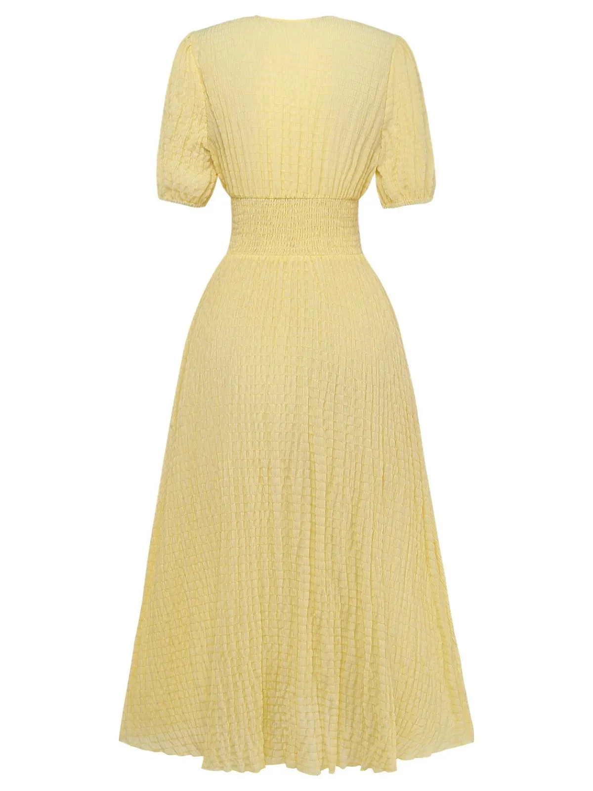 Yellow 1940s Puff Sleeve Button-Down Midi Dress sold by Retro Stage product image thumbnail 3