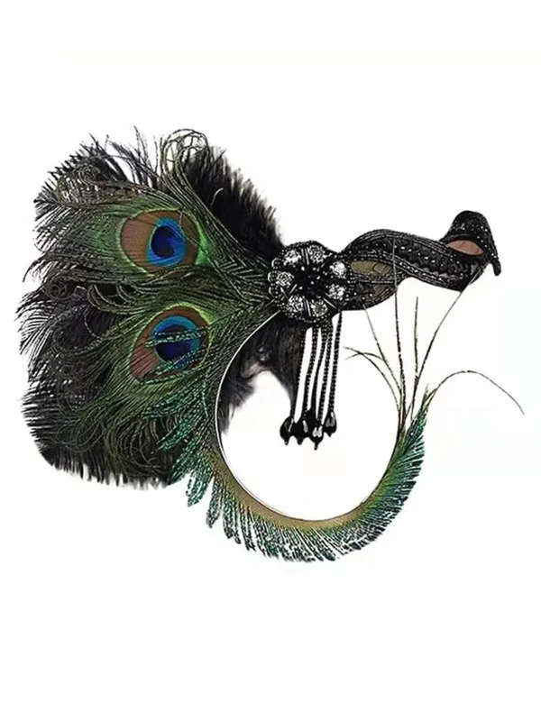 1920s Gatsby Peacock Feather Flapper Tassel Headband sold by Retro Stage