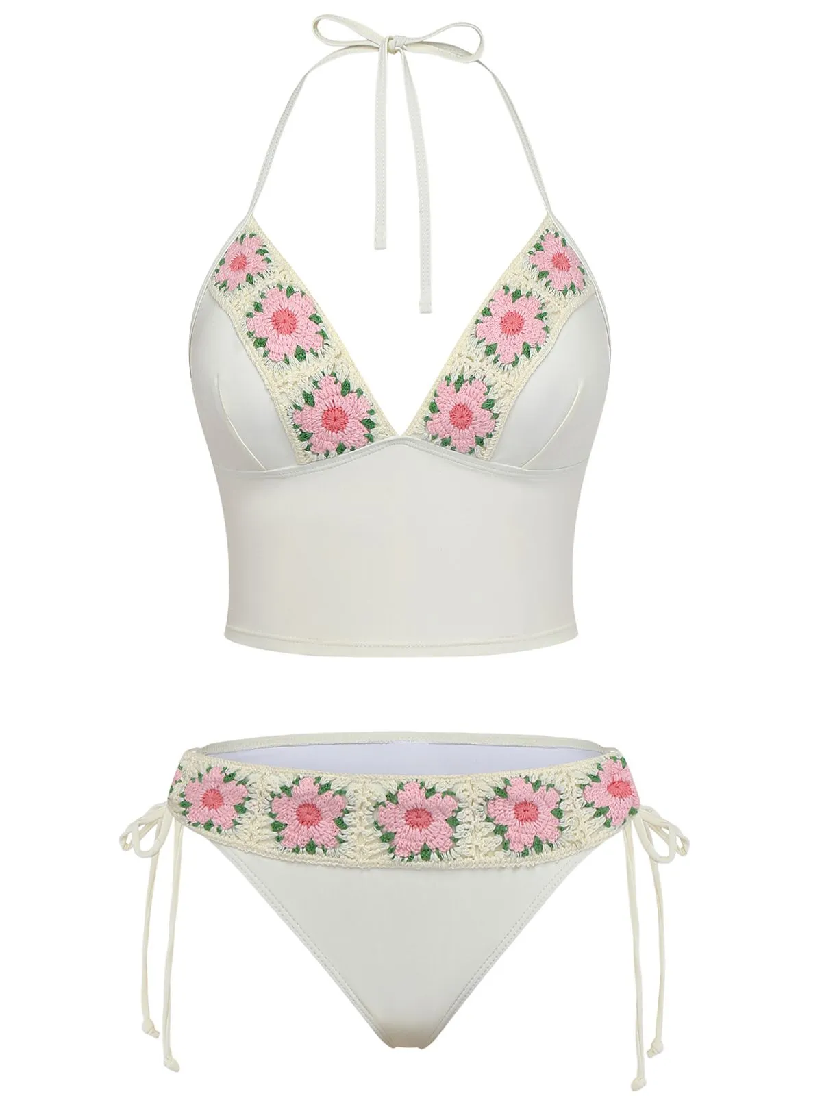 1950s Embroidered Handmade Floral High Waist Bikini Set sold by Retro Stage product image thumbnail 2