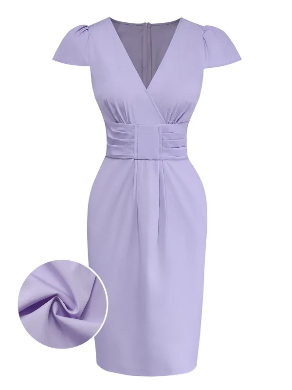 [Pre-Sale] Lavender 1960s Shimmer V-Neck Cap Sleeve Pleated Dress sold by Retro Stage
