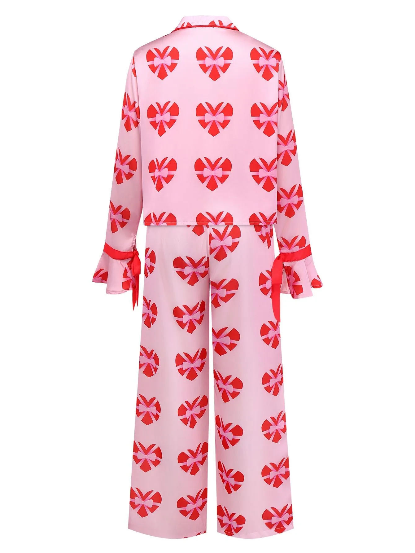 Pink 1980s Heart Bow Satin Pajama Set sold by Retro Stage product image thumbnail 3