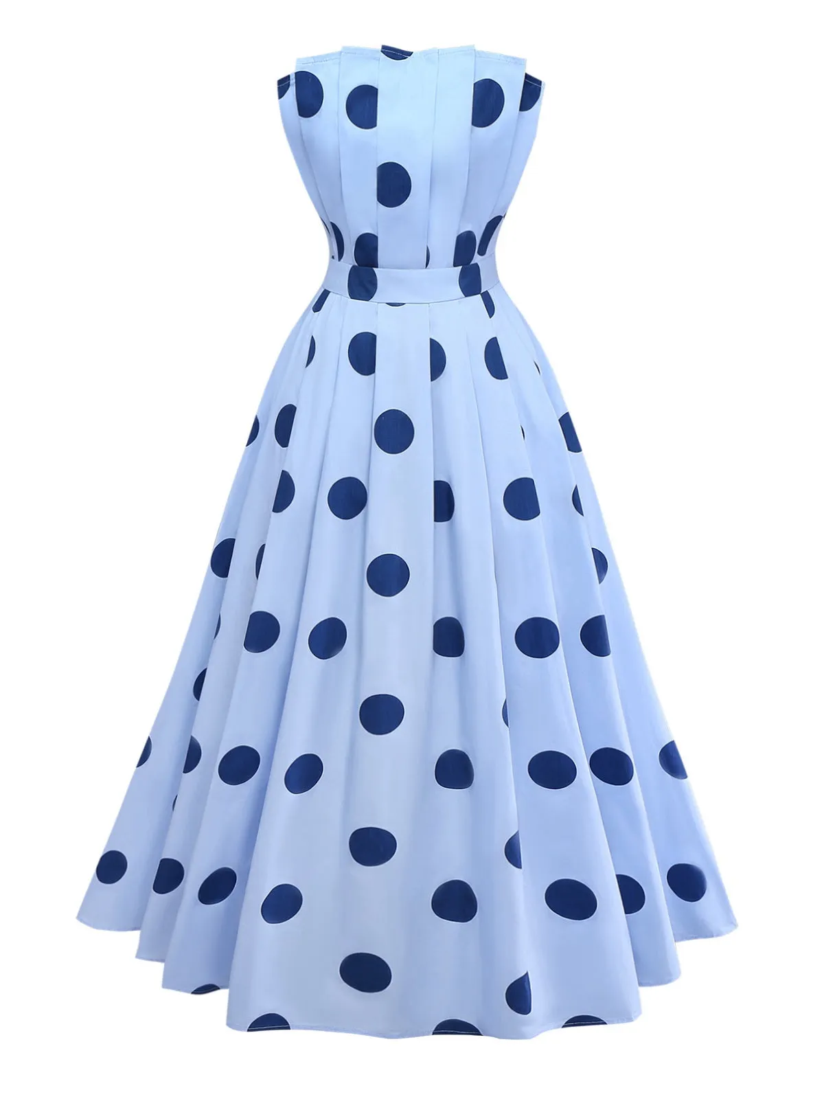 Blue 1940s Polka Dot Strapless Pleated Dress sold by Retro Stage product image thumbnail 2