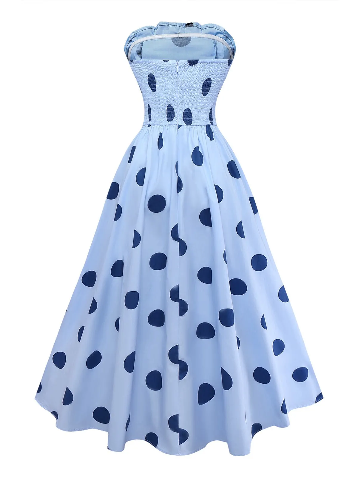Blue 1940s Polka Dot Strapless Pleated Dress sold by Retro Stage product image thumbnail 3