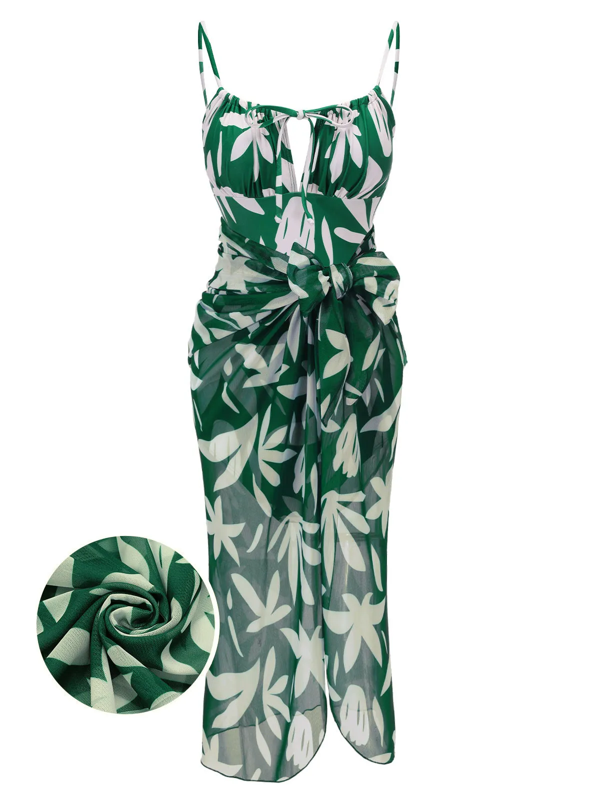 1960s Green Leaf Sleeveless Camisole Strap Swimsuit (65% off) sold by Retro Stage