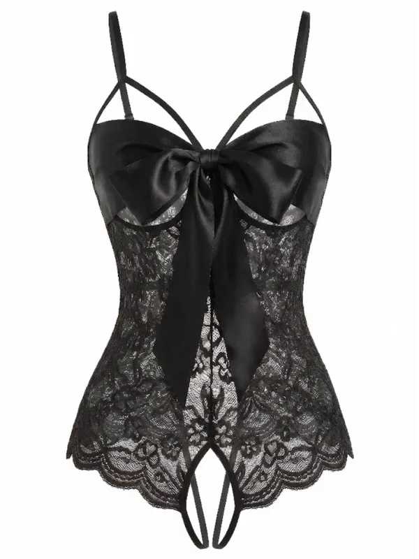 1970s Lace Satin Bow Adjustable Straps Lingerie made by Retro Stage