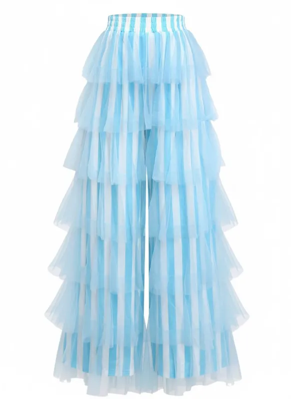 1970s Vertical Stripe Mesh Tiered Ruffle Pants sold by Retro Stage