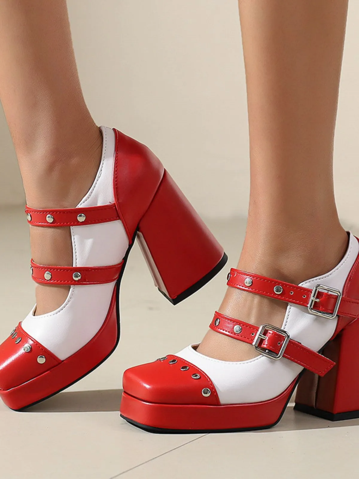 Mary Jane Studded Square Toe Block Heel Shoes sold by Retro Stage product image thumbnail 2