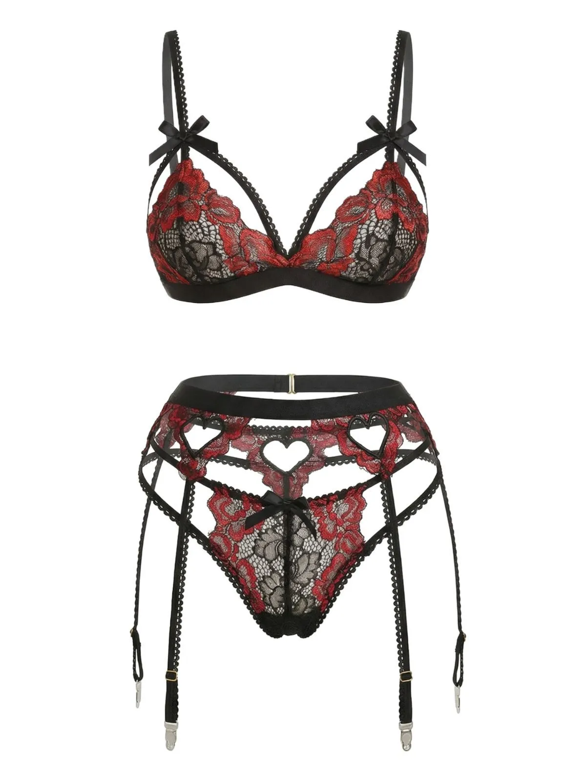 1960s Black Lace Heart Design Lingerie Set sold by Retro Stage product image thumbnail 2