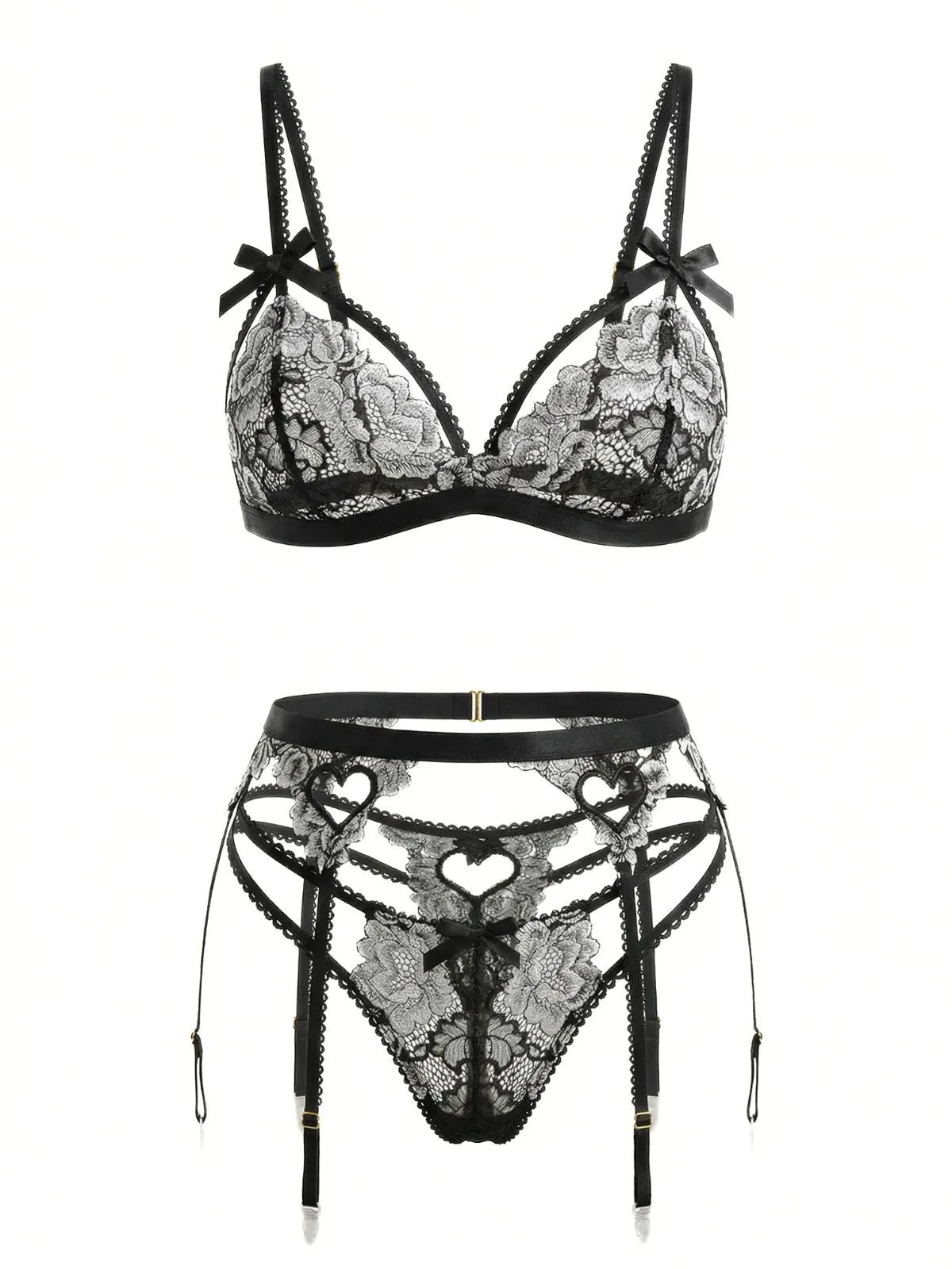 1960s Black Lace Heart Design Lingerie Set sold by Retro Stage product image thumbnail 5
