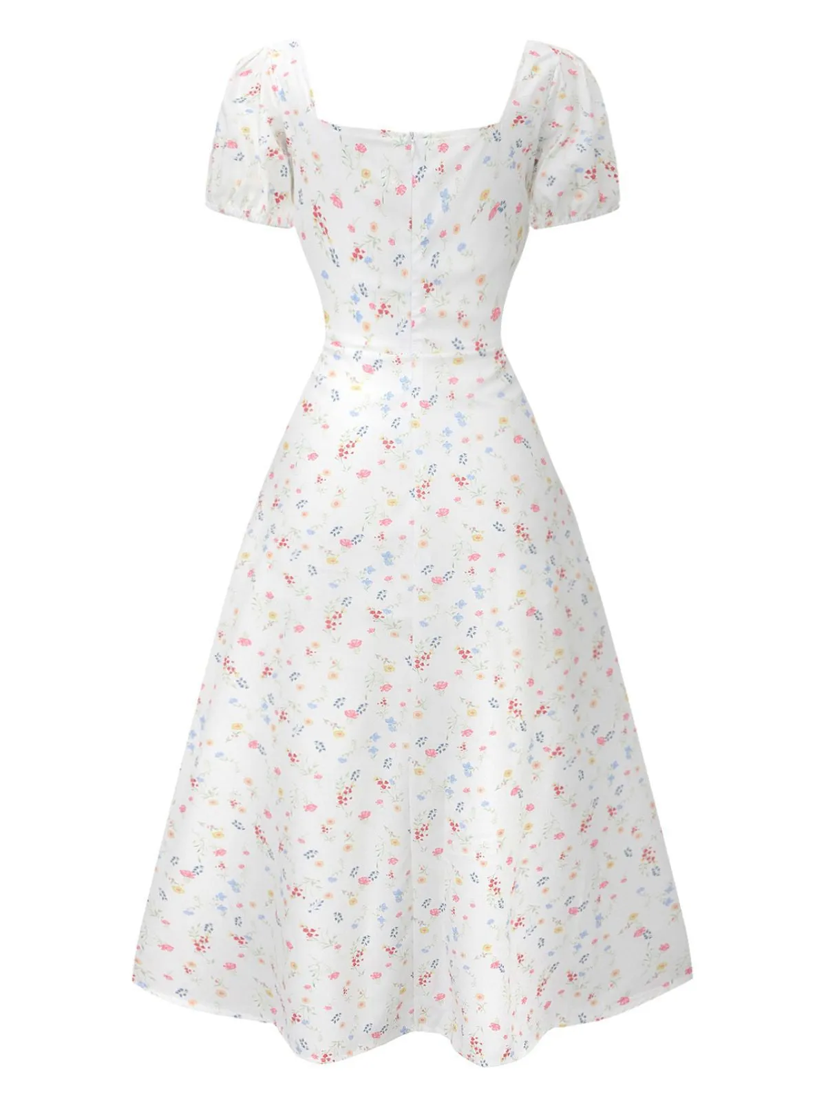 White 1930s Floral Square Neck Puff Sleeve Dress sold by Retro Stage product image thumbnail 3