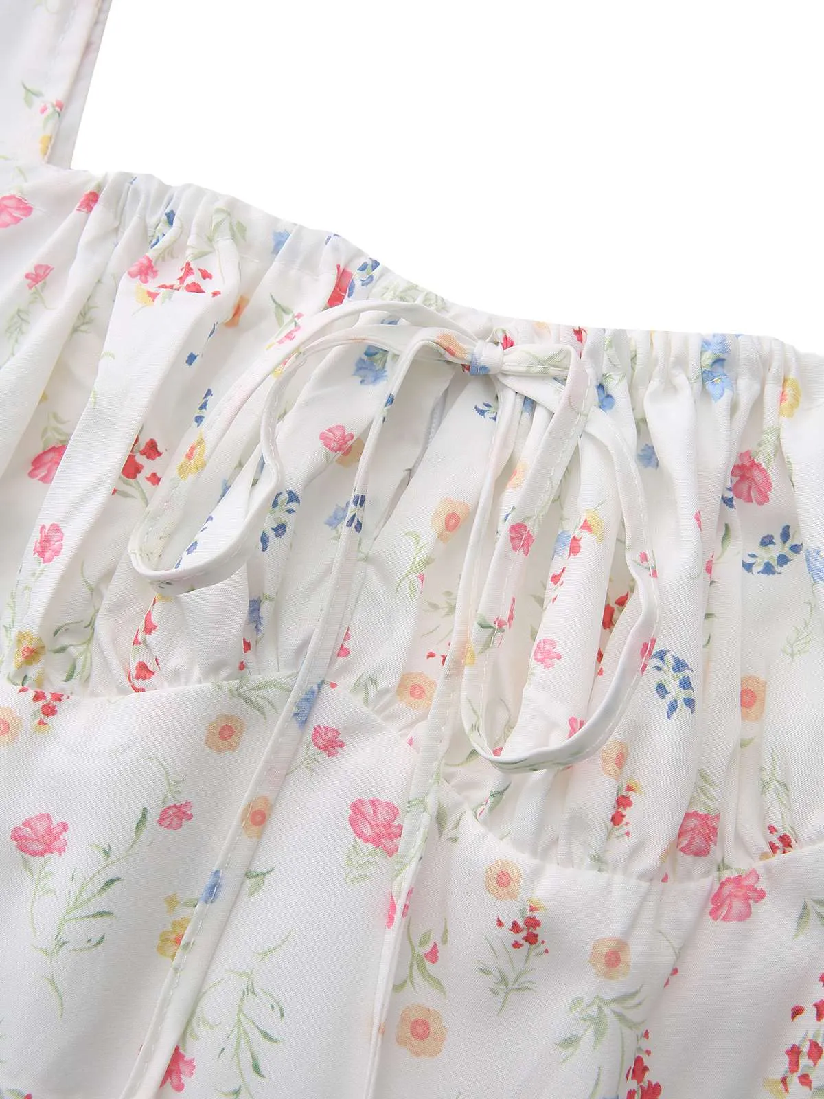 White 1930s Floral Square Neck Puff Sleeve Dress sold by Retro Stage product image thumbnail 4