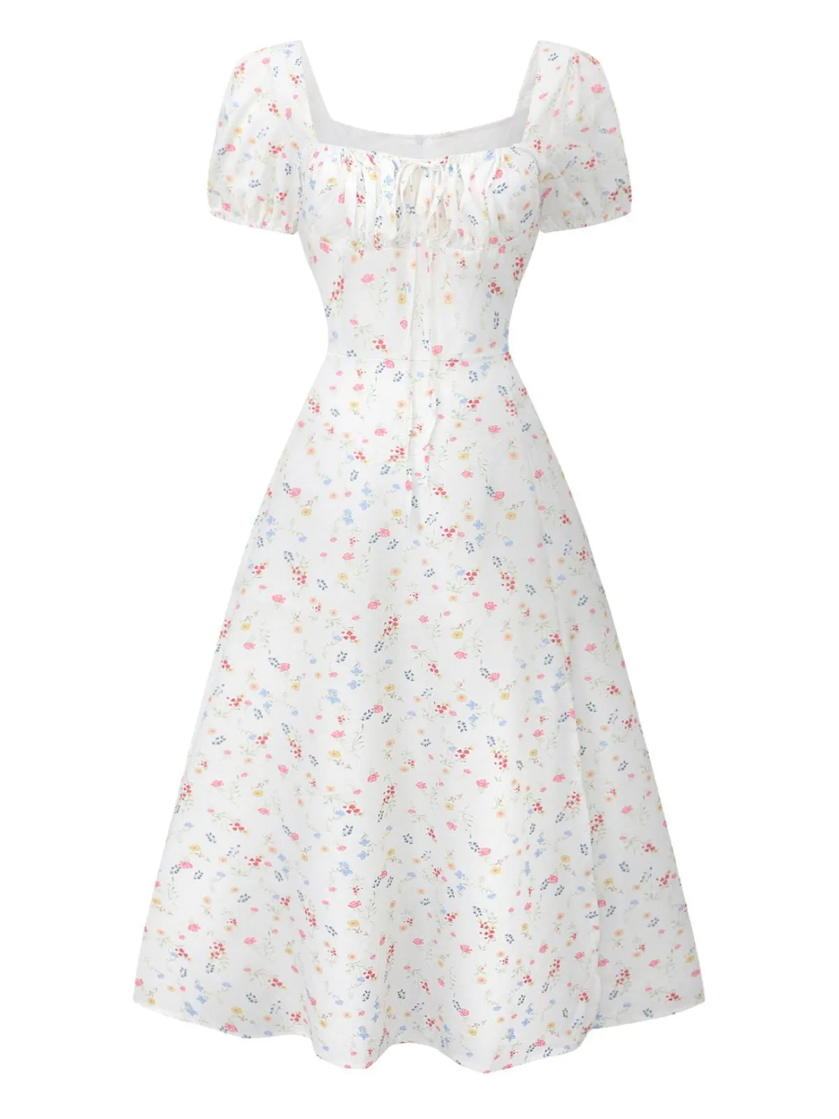 White 1930s Floral Square Neck Puff Sleeve Dress sold by Retro Stage product image thumbnail 2