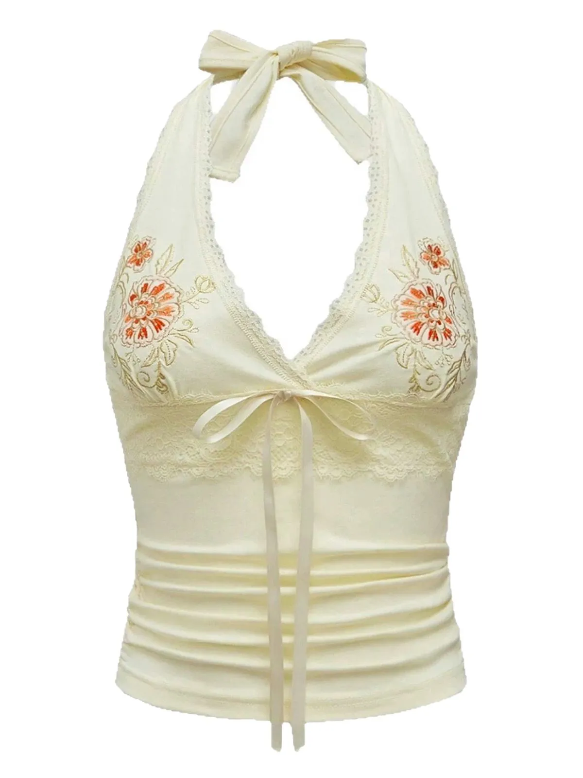 Ivory 1980s Embroidered Lace Floral Halter Top sold by Retro Stage product image thumbnail 2