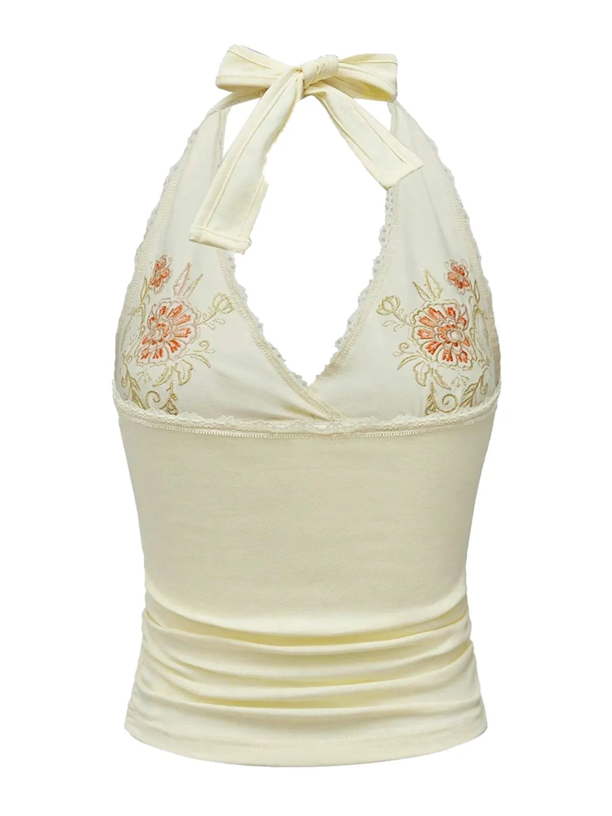 Ivory 1980s Embroidered Lace Floral Halter Top sold by Retro Stage product image thumbnail 3