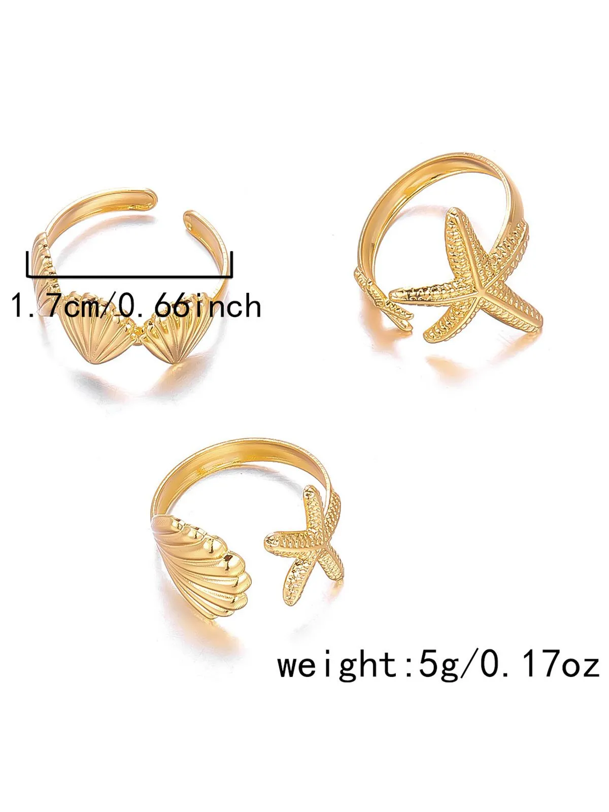 Gold Seashell Starfish Rings Set sold by Retro Stage product image thumbnail 2