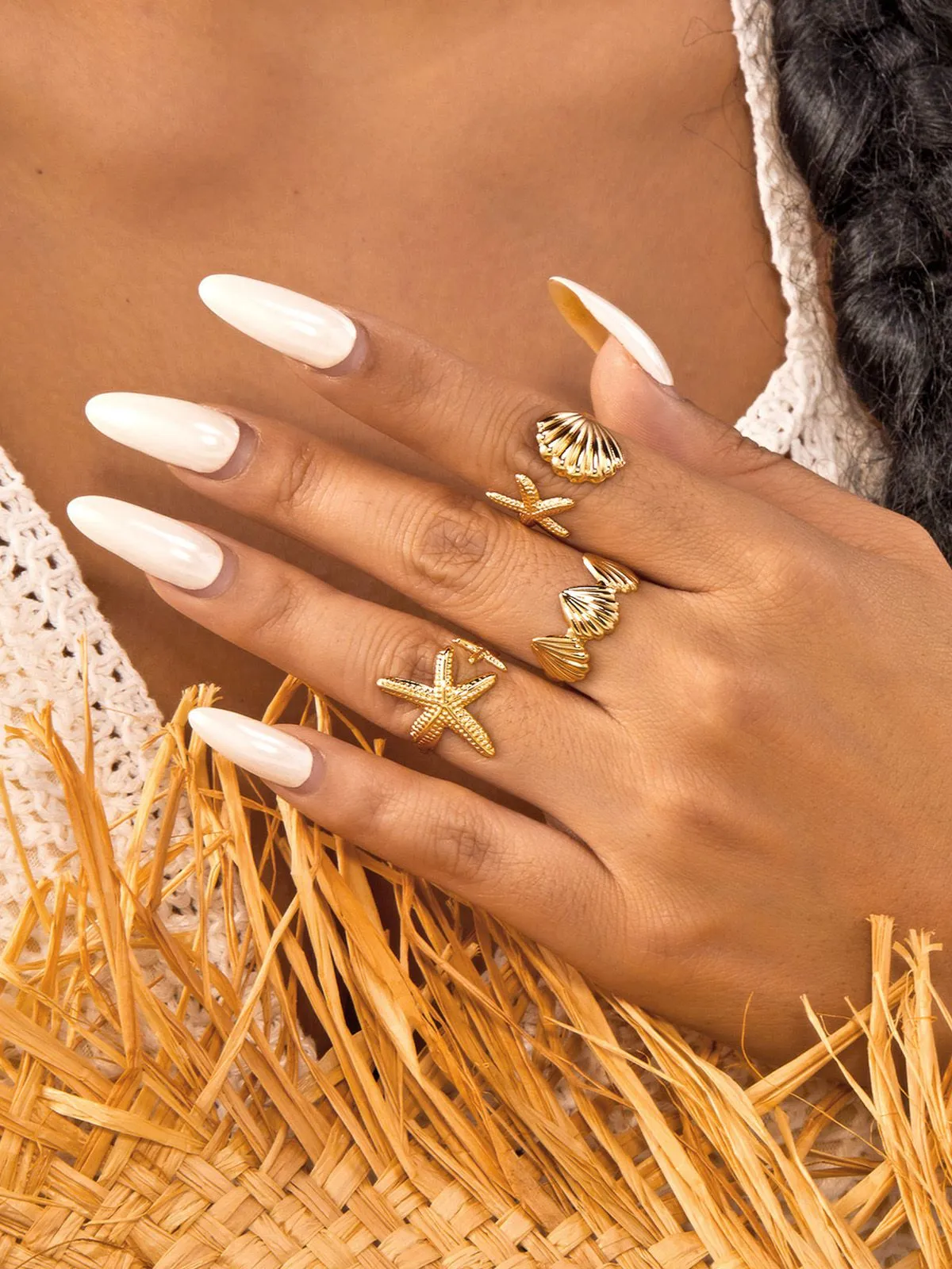 Gold Seashell Starfish Rings Set sold by Retro Stage product image thumbnail 3
